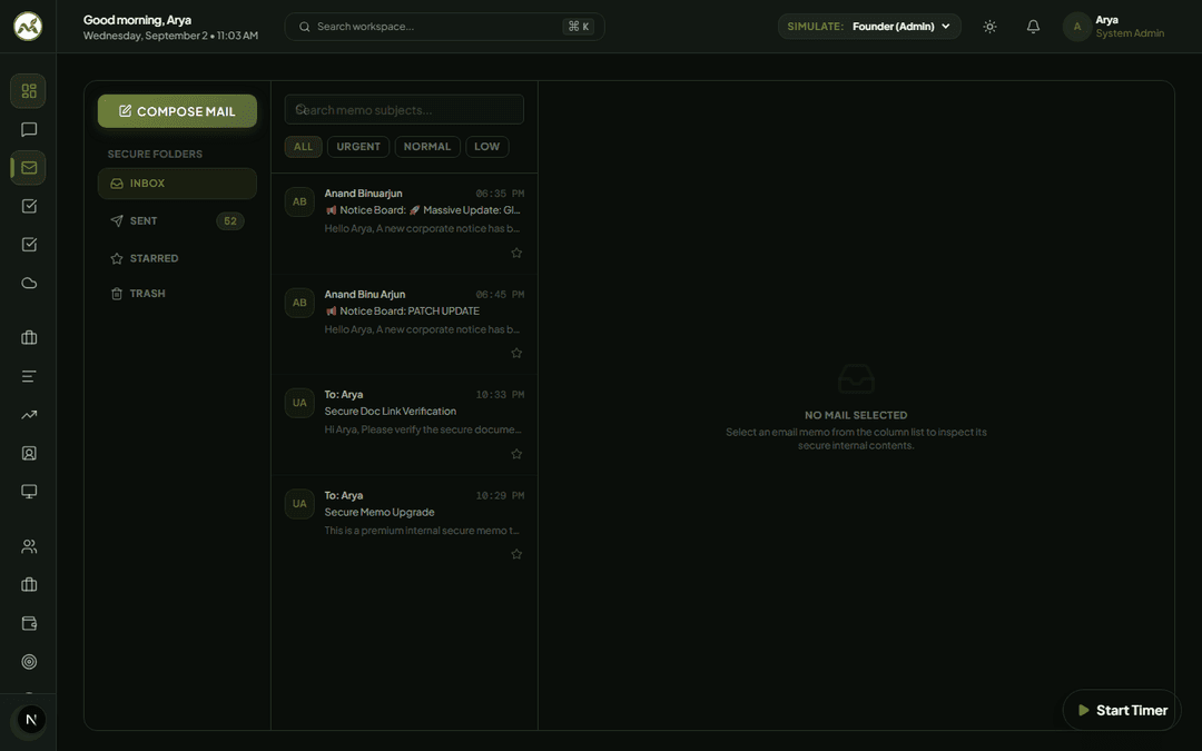 Mints ERP Corporate 3-Pane Mail Room Interface