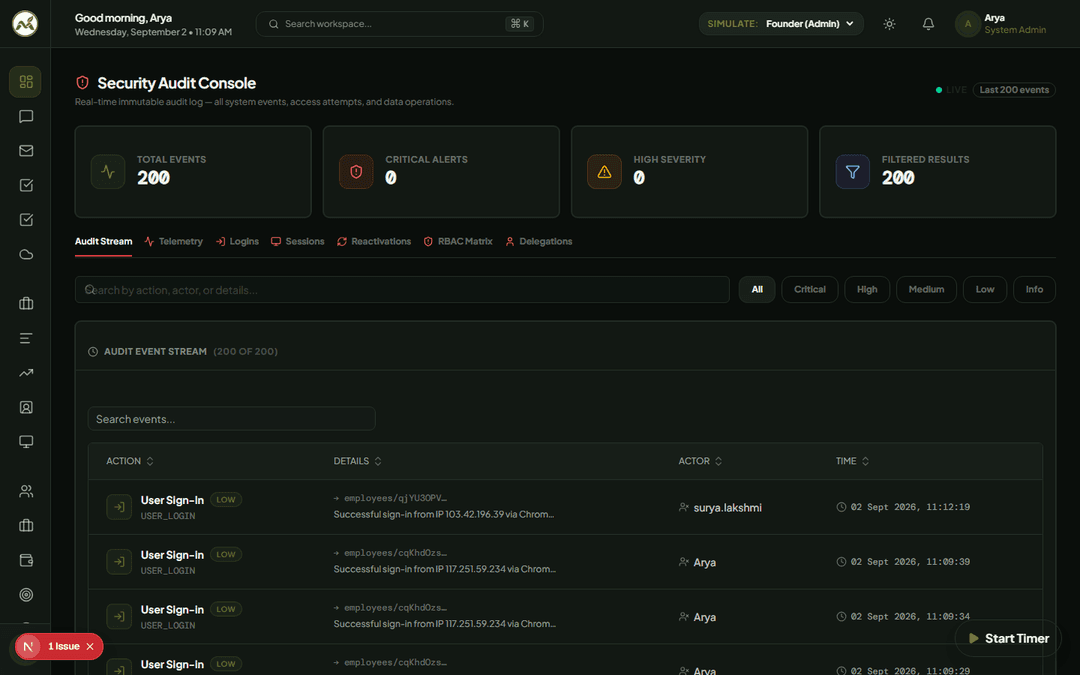 Mints ERP Admin Security and Audit Trail Interface