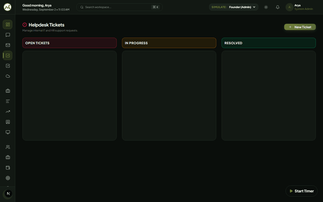 Mints ERP IT & HR Helpdesk Kanban Interface